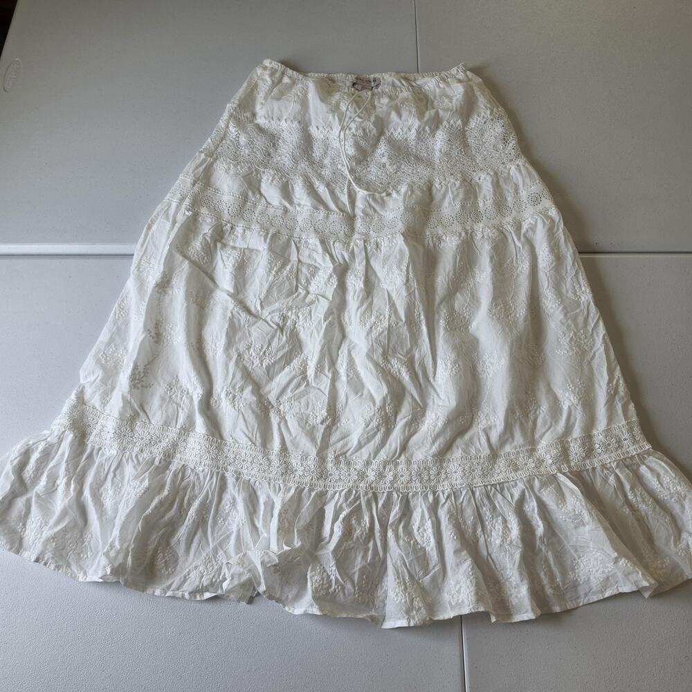 Laura Ashley Skirt Womens Large White Embroidered Peasant Maxi Boho Lined